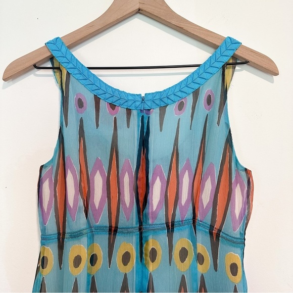 Tory Burch Silk Colorful Dress Ikat Peacock Pleated Sleeveless Midi Luxury Prep - Picture 4 of 7